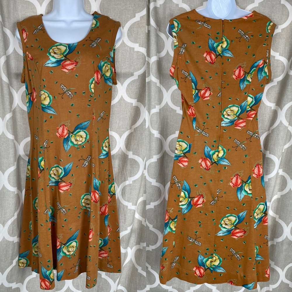 JOHNNYE 2pc Vintage 60s Dragonfly Floral Cardigan and Dress